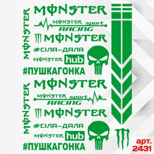 Набір наклейок для мотоцикла, мопеда, скутера у стилі Monster, 40*30 см